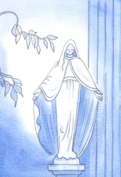 Socha v zahradě: Zde můžeme vidět otevřený přístup Panny Marie k Bohu. Vždy se Ho zeptala: "Co bys chtěl, abych udělal?", 2002 (bez papíru)