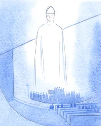 Když byly pomazány ruce nového kněze ("Může vás Ježíš ochránit?"), Kristus, oblečený jako náš biskup, stál ve svatyni v roce 2001 (bez papíru)