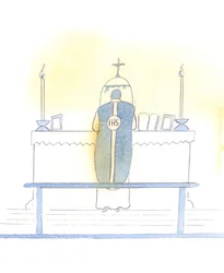 Kristus se těší ze slavení mimořádné formy mše, která nám umožňuje prožívat obdivuhodné a vhodné aspekty liturgie, 2005 (akvarel na papíře)