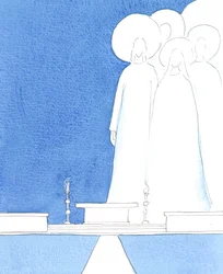 Kristus, náš Bůh, je přítomen ve svatyni se svatými, kteří nyní žijí v jeho lásce, 2005 (akvarel na papíře)
