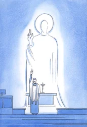 Kristus mluví a jedná prostřednictvím svých kněží, kteří žehnají a odpouštějí „in persona Christi capitis“, „v osobě Krista Hlavy“, 2002 (bez papíru)