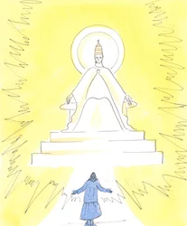 Ve víře můžeme vidět planoucí světlo, vysoko v kostele nad svatyní, 2004 (bez papíru na papíře)