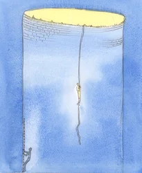 Na přímluvu je to, jako by Bůh dovolil jedné osobě sestoupit na laně, aby zachránil jinou osobu, která uvízla v hluboké šachtě pod zemí, 2004 (bez papíru)