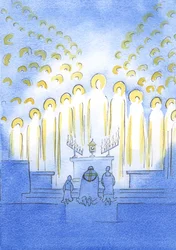 Svatí jsou zde shromážděni s Kristem, na výstavě, všichni zářící radostí z Jeho lásky a naší oddanosti, 2003 (bez papíru)