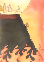 Máme na vybranou, zda sestoupit do hříchu a pekla, nebo následovat Kristovu cestu do nebe, 2005 (akvarel na papíře)