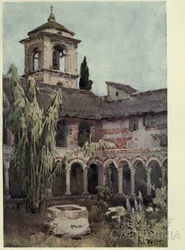 Chiostro di Piona, jezero Como, ilustrace z „Italských jezer“ od Richarda Bagota
