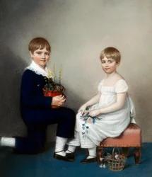 Charles (šest let) a Catherine Darwin (olej na plátně)