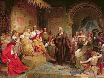 Kolumbus před královnou, 1843