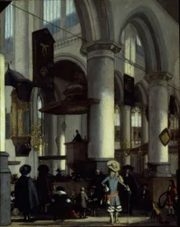 Interiér Oude Kerk, Delft, asi 1680 (olej na desce)