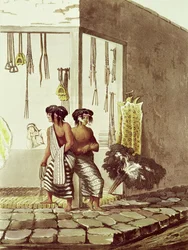 Pampa Indians v obchodě na indickém trhu v Buenos Aires, z 