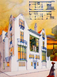 House Design, cca 1905-6 (akvarel a pero na papíře)