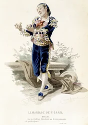 Figaro v „“ Figarově svatbě““ - v „“ Kompletní díla Beaumarchais“, kresby Emile Bayard, ed. Laplace Sanchez & cie, Paříž