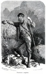 Portrét anglického turisty od Émila Bayarda - cestovní ruch v 19. století - ilustrace z knihy „Mravy a charaktery národů“, vydání z roku 1884