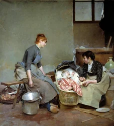 Kolébka. Obraz Augusta Pincharta (1842-1924)