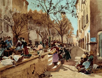 Den procházky v Provence v 19. století Malba Emila Charlese Damerona (1848-1908) Paříž konce 19. století, dekorativní umění