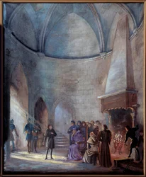 Stoletá válka: „“ Johanka z Arku (1412-1431) je vyslýchána soudci““ Obraz Emile Deshayse (1875-1946) 1901. Ne. 0,73x0,6 m Rouen, Musee des Beaux Arts Pozor! Použití tohoto díla může být podmíněno žádostí o autorizaci třetí stranou nebo dodatečně