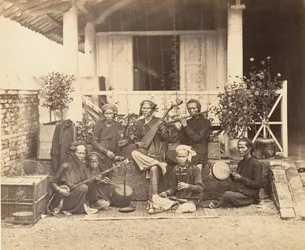 Annamitští hudebníci, Saigon, Cochinchina, 1866.