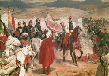 Maršál Thomas Bugeaud (1784-1849) a plukovník Joseph Vantini (Yousouf) (1808-66) během dobytí Alžírska, 1846