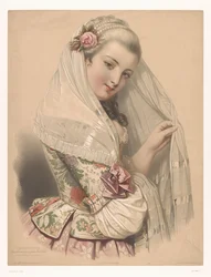 Zahalená mladá žena s růží ve vlasech Rose mousseuse (název na objektu) Studie vybraných umělců (název série) Etudes choisies (název série na objektu)