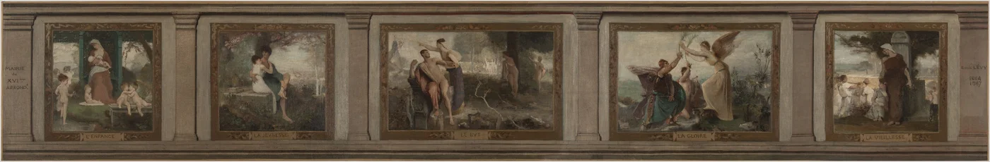 Skica radnice v 16. pařížském obvodu (salon en hémicycle): Dětství, mládí, cíl, sláva, stáří: Věky života, 1884 (olej na plátně)