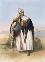 Bojovník z Amhary, Etiopie, ilustrace z knihy "Údolí Nilu", vyryl Adolphe Rouergue (1810-1870), vydáno Lemercierem, 1848.