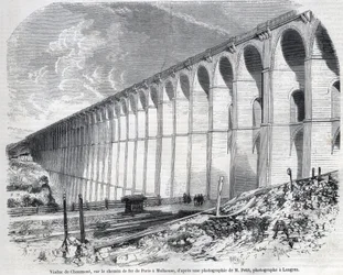Chaumont viadukt na železnici z Paříže do Mulhouse. Rytina podle skici od Ralpha v „“The Illustrous World““, 09.05.1857. Soukromá sbírka.