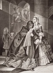 Útěk lorda Nithsdalea z Toweru, 1716, z knihy "Ilustrace z anglických a skotských dějin", II. díl (viz také 17890)
