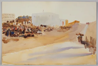 Tanger. kolem roku 1900. Tužka a akvarel