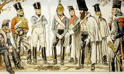 Armee Francaise 1810 zleva doprava kůň-leger lancier Houzard-jezdec Dutrain Dragon