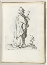 Španělská venkovská žena (titul na předmětu) Vrouw naar rechts, gekleed ve španělštině kleding ca. 1550 Postoje různých národů našeho věku (název série)
