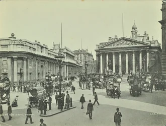 Bank of England a Royal Exchange, Threadneedle Street, City of London, 1890