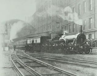 Poslední širokorozchodný vlak opouštějící nádraží Paddington, 1892
