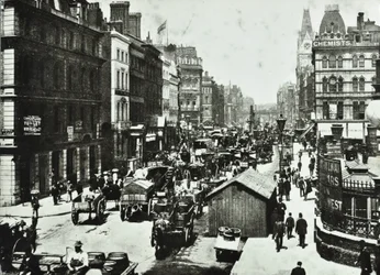 New Bridge Street, při pohledu na Ludgate Circus, City of London, 1890