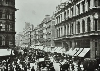 Drůbež, při pohledu na západ k Cheapside, City of London, 1890