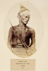 Rengma Naga, Marauding Hill Tribe, Assam, z The People of India, J. Forbes Watson, publikoval 1868 (tisk alba)