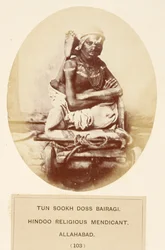 Tun Sookh Doss Bairago, hinduistický náboženský žebrák, Allahabad, z The People of India, J. Forbes Watson, publikoval 1868 (tisk alba)