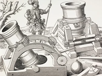 Hmoždíře z 16. století na pojízdných vozících, cca 1880