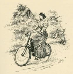 Cyklistka z 19. století. From The Strand Magazine vydaný v roce 1897.
