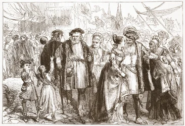 Gala-Day in Norimberk: Time, Sixteenth Century, ilustrace z Historie protestantismu od Jamese Aitkena Wylie (1808-1890), pub. 1878