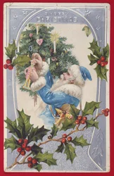 "Veselé Vánoce", viktoriánské přání (chromolitho)