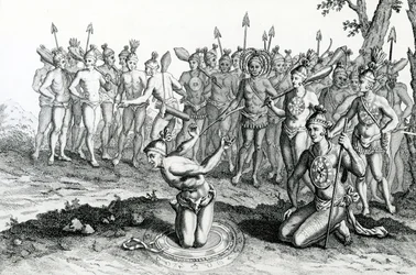 Král Floridy se před odchodem do bitvy radí se svým kouzelníkem, ilustrace převzatá z Mooreových Cest a putování, 1778