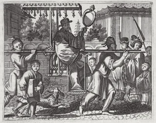 Mandarin in a Sedan Chair, ilustrace z popisu velvyslanectví v Číně, 1690