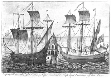 Španělská „Guarda Costa“ (pobřežní stráž) nastupuje na loď kapitána Jenkina a odřezává mu ucho, 1731