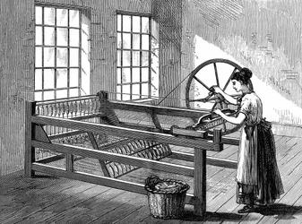 Spinning Jenny, asi 1880 (dřevoryt)