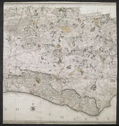 Topografická mapa hrabství Sussex, rozdělená na znásilnění, děkanství a stovky. Plánováno od skutečného průzkumu na stupnici od jednoho palce po předepsanou míli