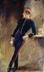 Voják Královské jízdní gardy ve stájovém oděvu, 1915