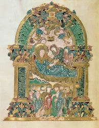 Přidat 49598 f.102v Nanebevzetí Panny Marie, z Benedictional of St. Aethelwold, Winchester, c.980 (vellum)