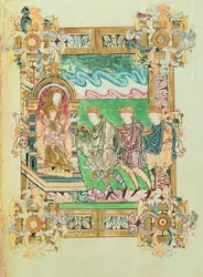 Přidat 49598 f.24b Klanění tří králů, z Benedictional of St. Aethelwold, Winchester, c.980 (vellum)