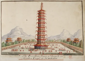 Add. 5353, f.67 Porcelánová věž, pagoda neboli pohanský chrám v Nankingu, ze „Sbírek oděvů různých národů“