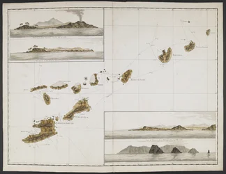 Přidejte MS 15500 f.17 Dvacet dva grafů, pohledy na Headlands atd., pořízené během plavby kapitána Cooka v Resolution přes Tichý a jižní oceán